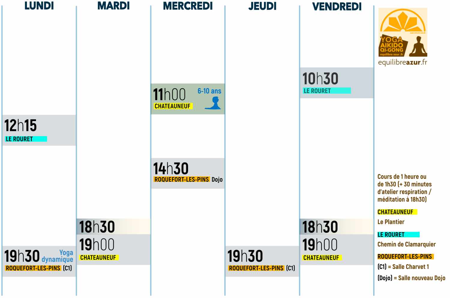 Planning des cours de Yoga 2021-2022