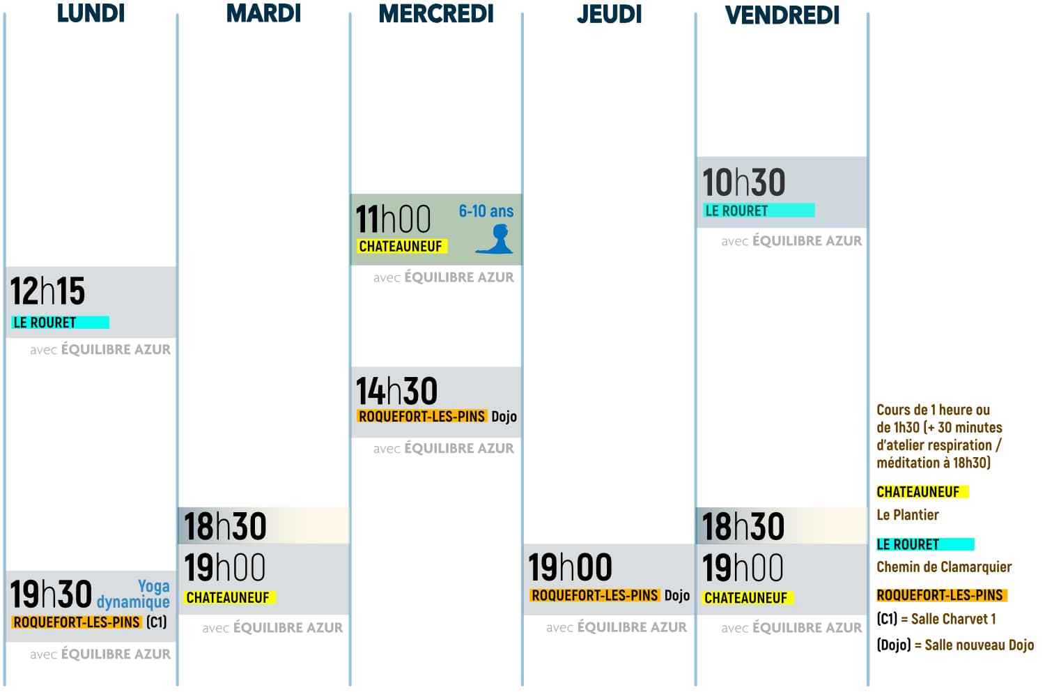 Planning des cours de Yoga 2021-2022