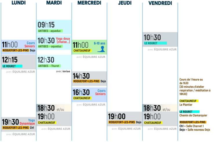 Planning des cours de Yoga 2021-2022